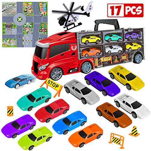 LOYO Toy Cars - Transport Car Carrier Truck 11 Die Cast Mini Race Cars Play Vehicles Toys Set Birthday Gift for Boys, Kids, Toddlers