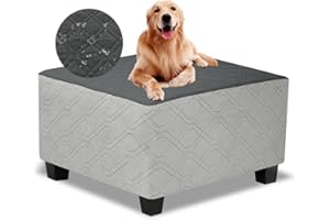 TOPHMDECOR Ottoman Cover Square,Waterproof Square Ottoman Covers Thick Slipcover for Living Room,Washable Storage Footstool Furniture Protector for Dogs,Pets,Dark Grey,X-Large