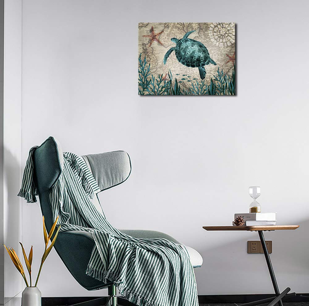 Sea Turtle Canvas Wall Art for Bathroom Decor Green Turtle Painting Pictures Ocean Nautical Canvas Artwork for Living Room Bedroom Office Kitchen Kids Room Decoration 12\