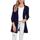 Unifizz Women's Ruched 3/4 Sleeve Blazers Open Front Lightweight Slim Lapel Button Long Blazer Work Office Jacket
