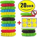 STURME 20 Pack Natural Mosquito Repellent Bracelets Waterproof Wristband Wrist Band Travel Bug Insect Protection Up To 300 Hours No Deet Pest Control For Kids Adults Outdoor Camping Fishing Traveling