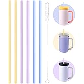Replacement Straws Compatible with Owala Travel Tumbler 40 oz with Handle,12 Inch Reusable Straw for Tal,Rtic 40 Oz Tumbler,Include 6 Pack Straws,1 Pack Cleaning Brush (Yellow, Purple, Pink)