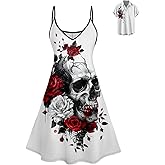 DRESSFO Matchable Couples' Outfit Rose Skull Print Men's Shirt Or Women's Spaghetti Strap Dress