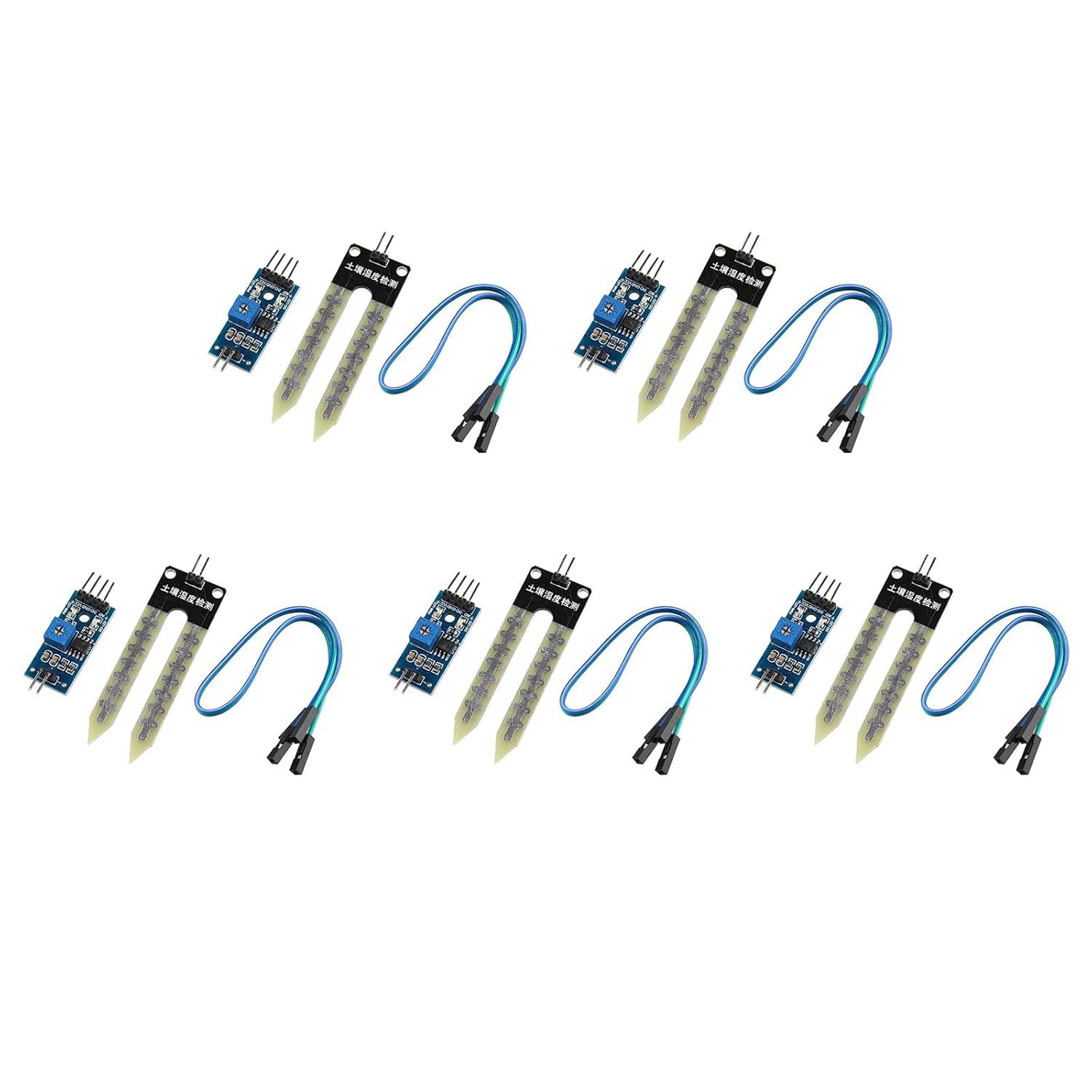 HALJIA 5PCS Soil Hygrometer Humidity Moisture Detection Water Sensor Module with Dupont Cable 3.3V - 5V Automatic Watering System Compatible with Arduino Robot Smart Car