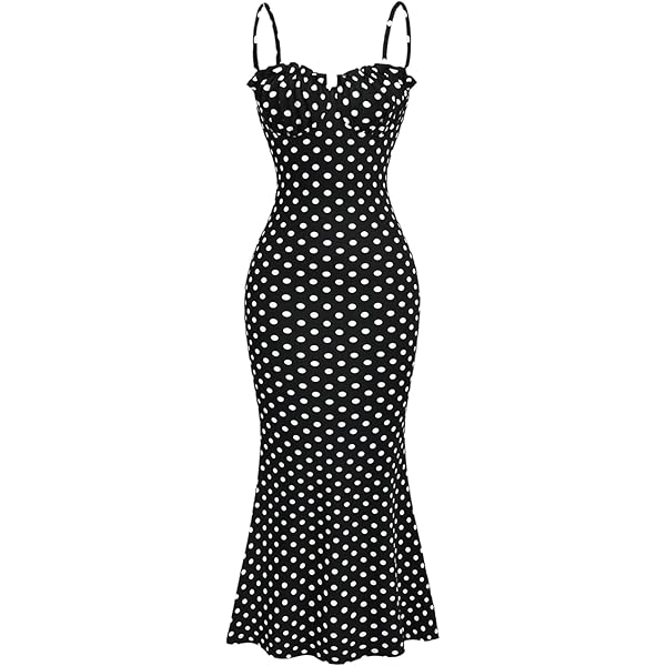 GLIGET Dresses for Women 2024 Polka Dot Print Bustier Cami Midi Dress  (Color : Black and White, Size : X-Small) at Amazon Women's Clothing store