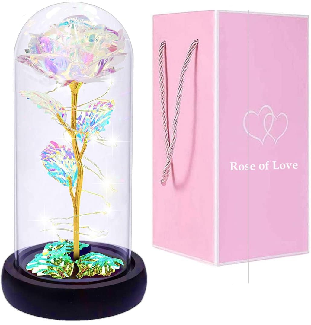 Dried & Preserved Flora - AUSAYE for Her,Valentines Rose Flower Gifts for Women,Colorful Light Up Rose in Glass Dome Birthday Gifts,Valentine's Day Roses Gifts for Mom Girlfriend Wife