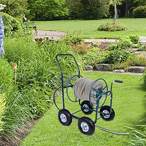 Dporticus Garden Hose Reel Cart 4 Wheels with Storage Basket Water Hose