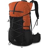 Haimont 40L+15L Roll-Top Backpacking Pack with Rain Cover, Orange | Ultralight Expandable 55L, Hip Belt Support, Sleeping Pad Carry, Pole Attachments, YKK &amp; Duraflex