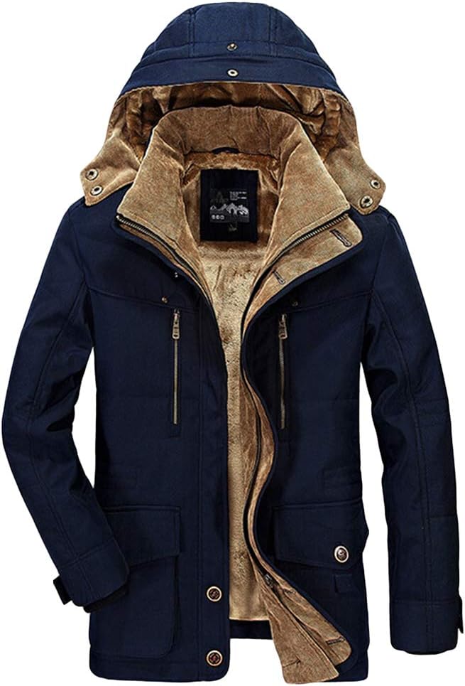 NXLWXN Men's Ski Jacket Waterproof Hooded Windbreaker Mountain Rain Thermal Jacket with Inner Warm Fleece Coat