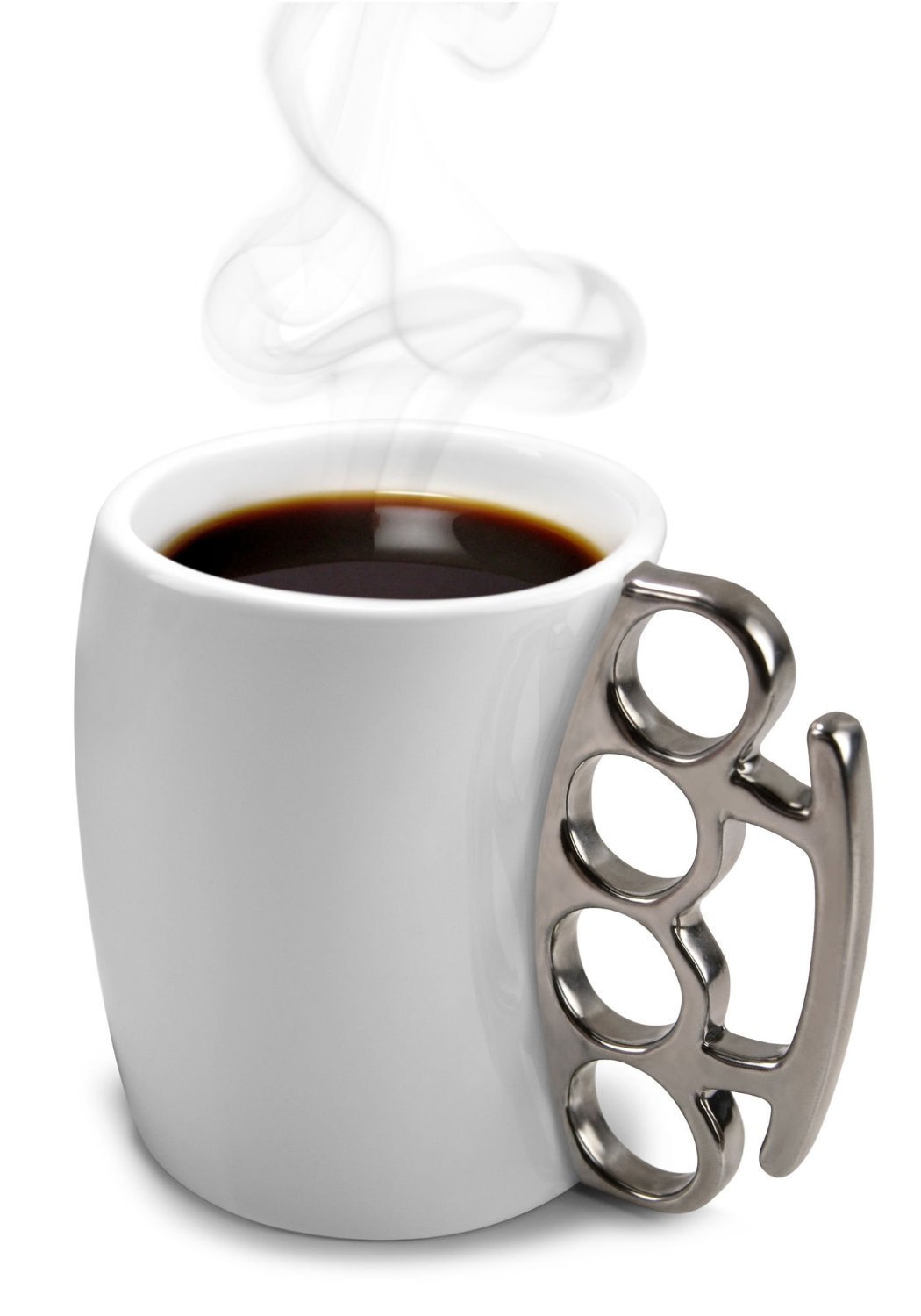 MOACC Fist Cup Brass Knuckle Duster Coffee Mug Creative Ceramic Coffee Milk Tea Fist Mug Cup Cool Gift (White with Silver Handle)
