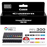 Canon PFI-300 Lucia PRO Ink, 10 Ink Tanks, Compatible to imagePROGRAF PRO-300 Printer, Multi, Standard (4192C007)