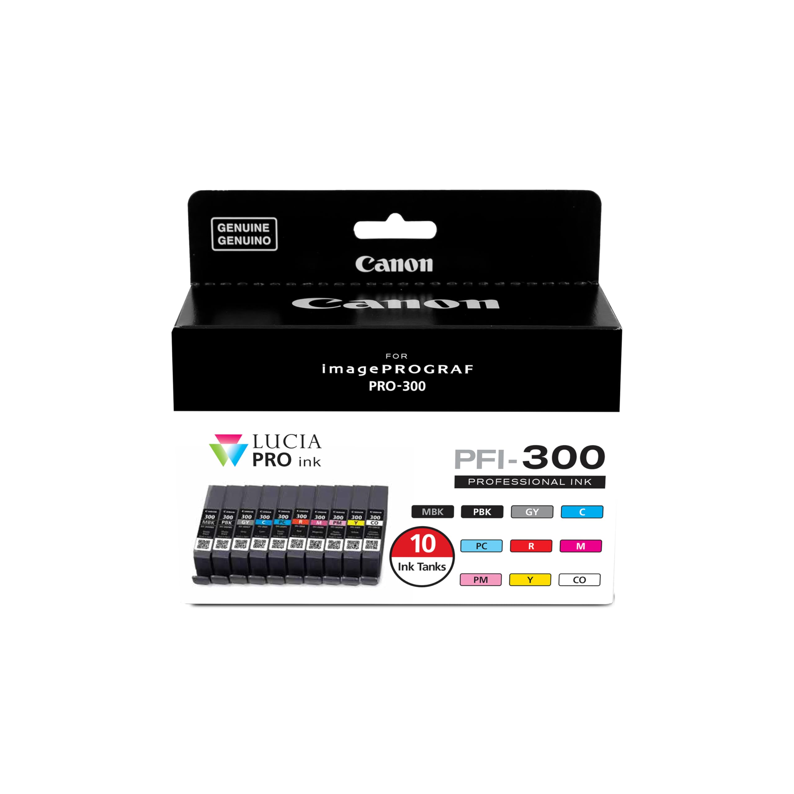 Canon PFI-300 Lucia PRO Ink, 10 Ink Tanks, Compatible to imagePROGRAF PRO-300 Printer, Multi, Standard (4192C007)