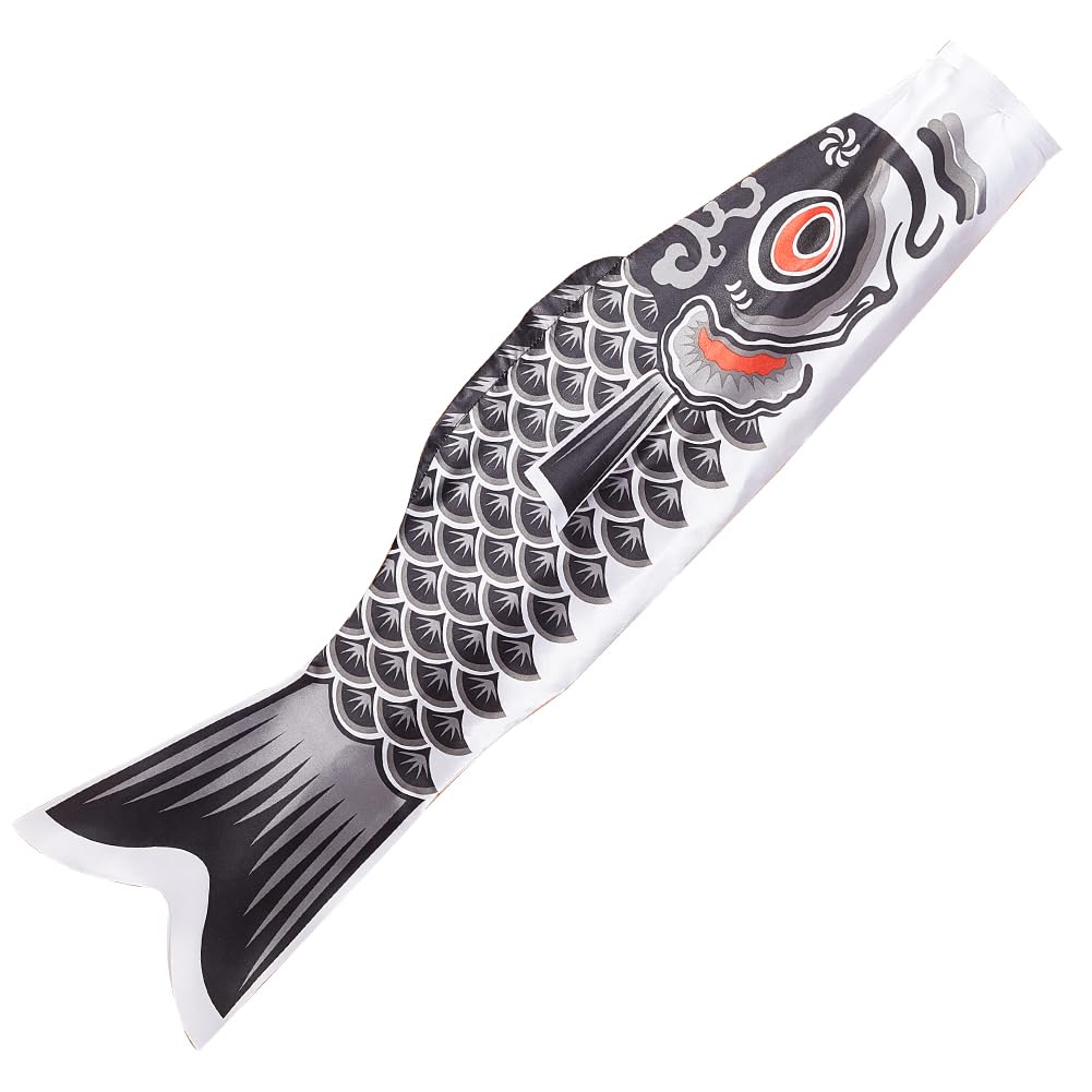 GORGECRAFT 46.5 Inch Japanese Carp Flag Polyester 3D Black Koi Fish Windsock Flags Streamer Hanging Outdoor Koinobori Banners Decoration for Wall Tree Patio Porch Yard Garden Party Festival Decor