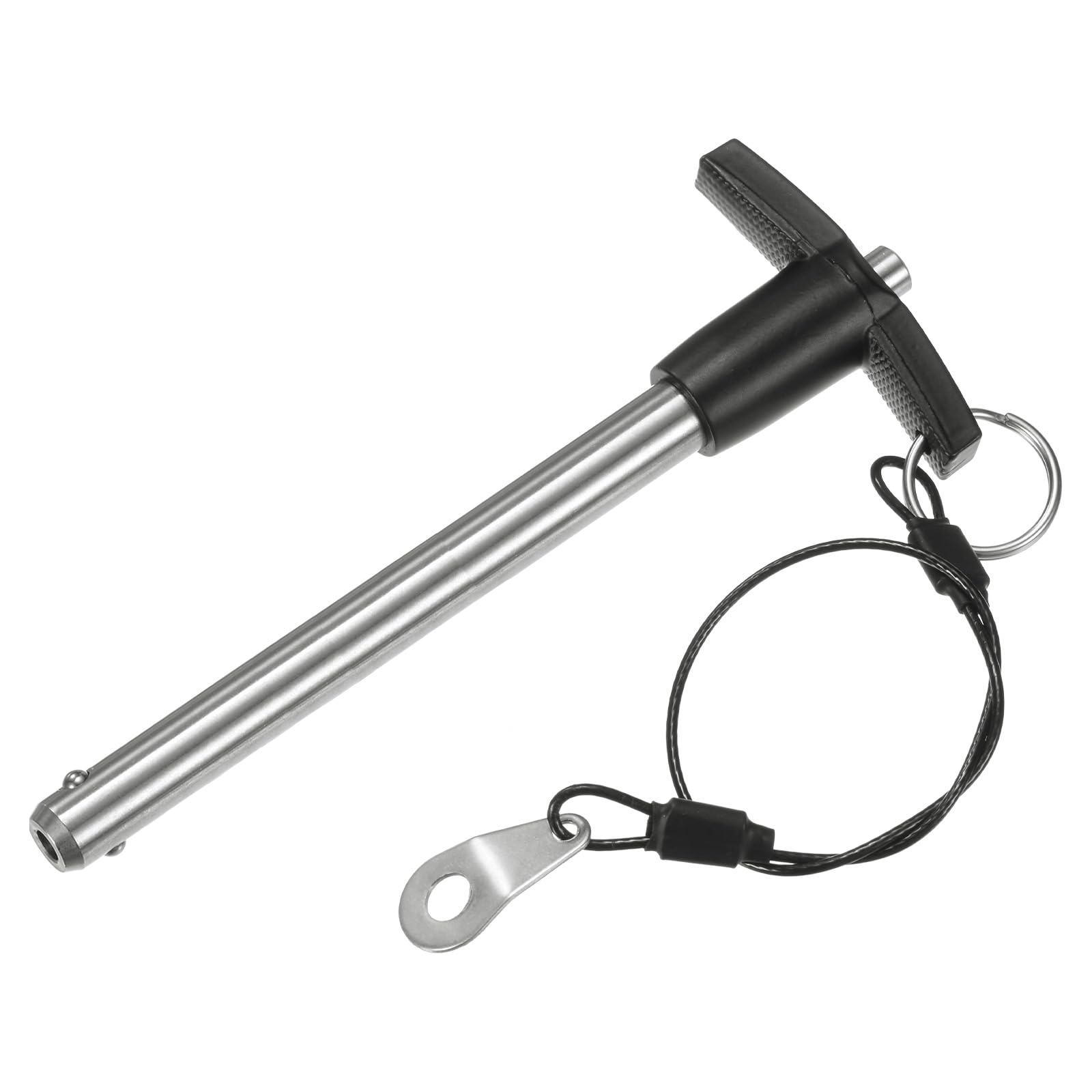 M METERXITY T Handle Lock Pin, 25/64" [10mm] Dia., 3-17/32 [90mm] Usage Length Push-Button Quick Release Locking Pins W Lanyard Cable for Speaker/Aviation/Gym/Machine [304 Stainless Steel]