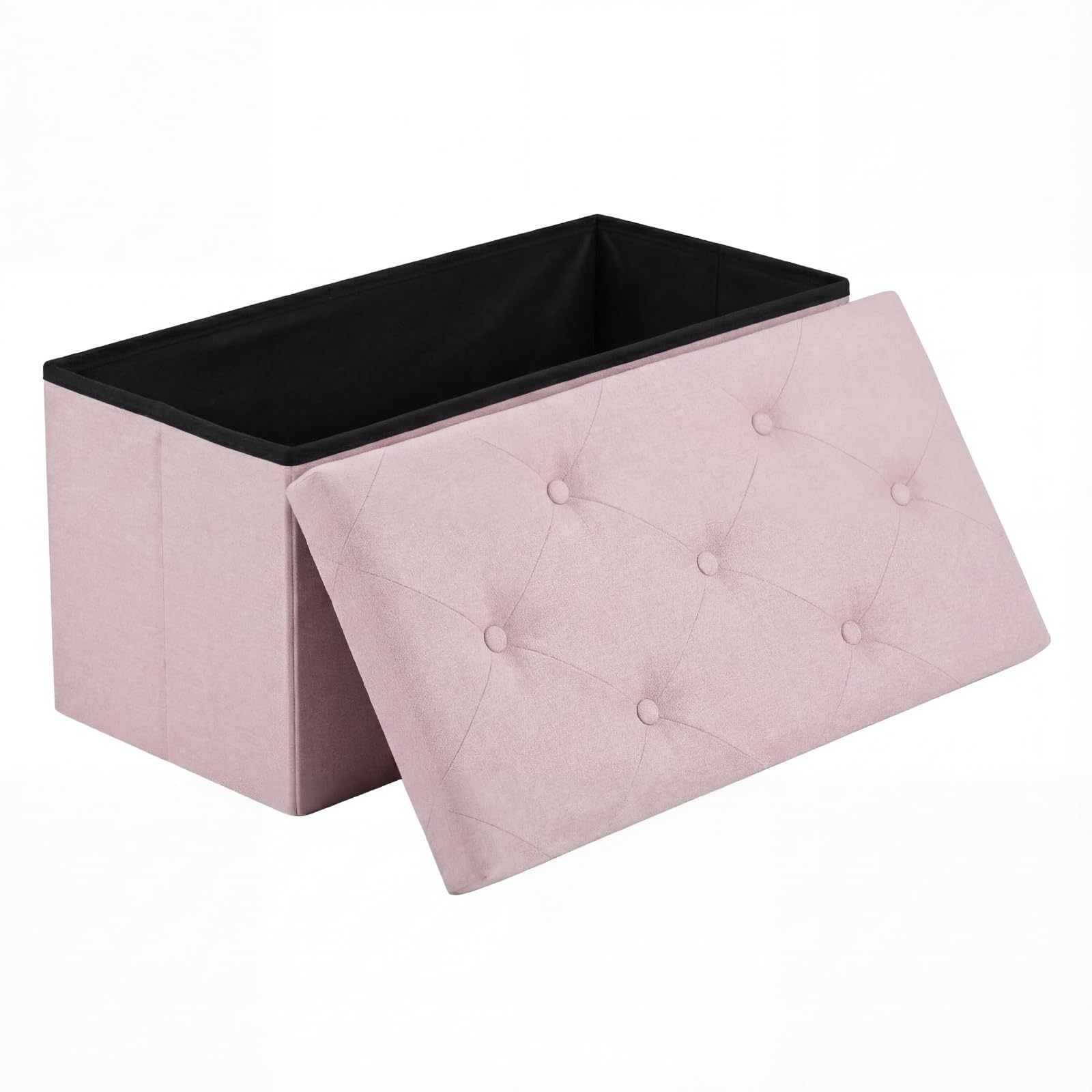 DUMOS Foldable Storage Ottoman Bench, 30in Storage Bench Foot Rest Stool with Padded Seat, Bedroom Bench with for Living Room, Support 660lbs, Pink Image