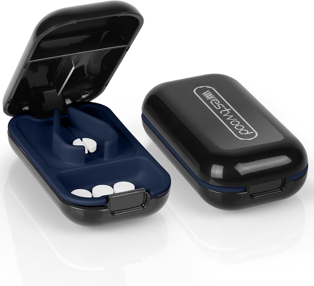 ACWOO Small Pill Cutter 2 in 1 Portable Cutter and Storage Black