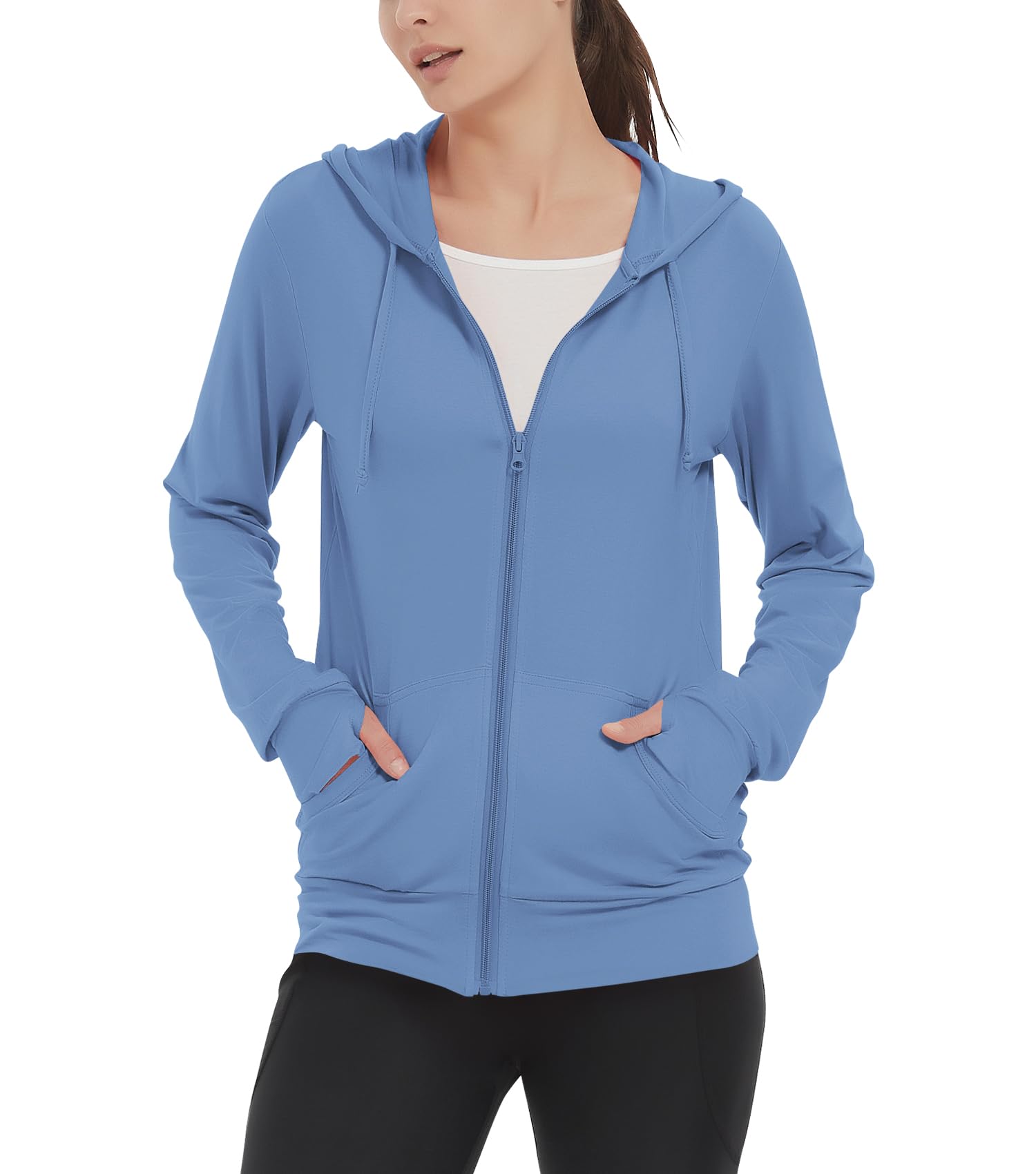 Photo 1 of LETAOTAO Womens' Lightweight Zip Up Hoodies Stretch Thin Summer Jackets For Women Denim Blue