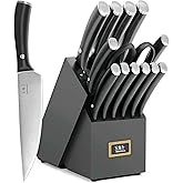 Premium Knife Set High Carbon Stainless Steel Forged Sharp Knives Set for Kitchen Rivet Ergonomic Handle Hundreds of Years of Masterful Craftsmanship(Black,15PCS)