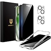 UNBREAKcable Privacy Screen Protector for iPhone 15 Plus (6.7-Inch), 2-Pack + 2 Lens Protectors|25° Anti-Spy|9H Hardness|Anti-Fingerprint|HD Clarity Tempered Glass