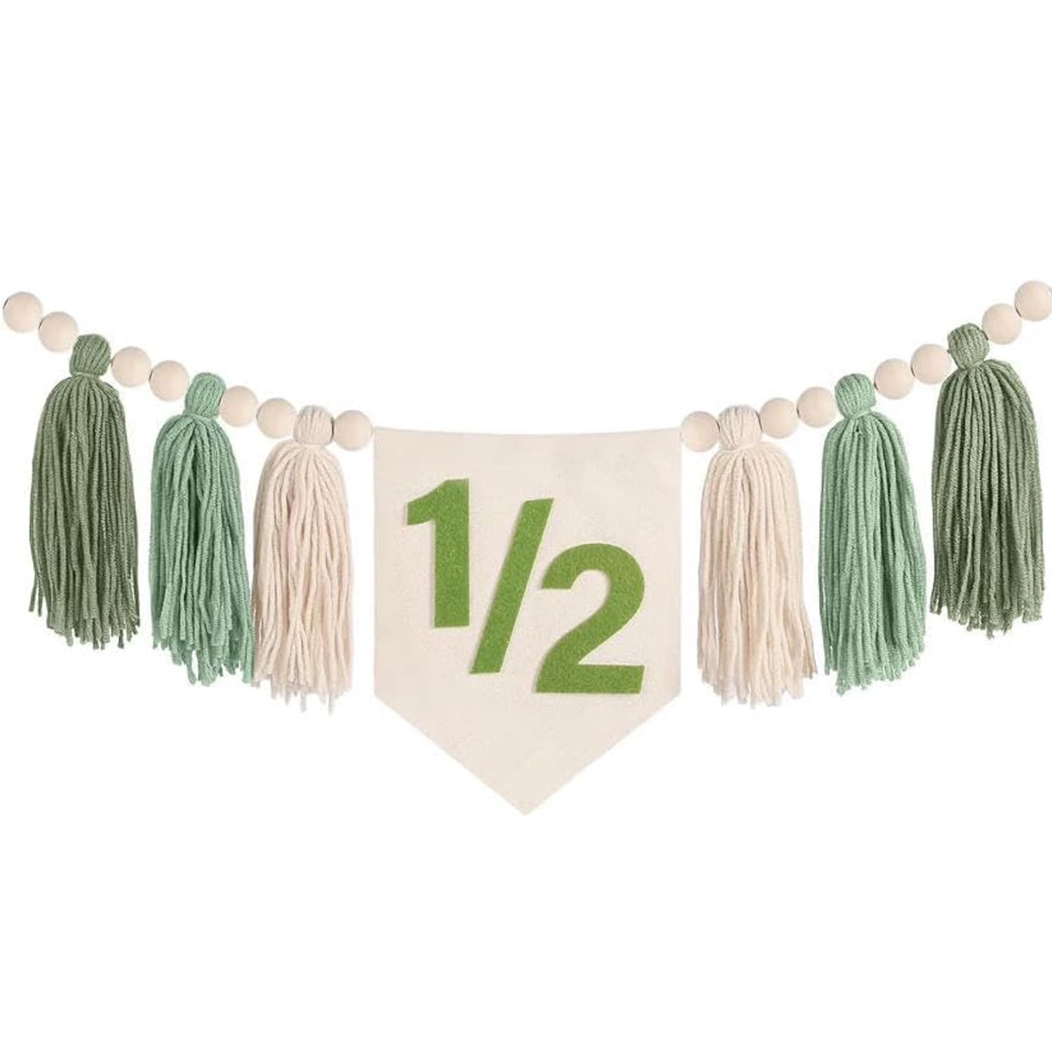 Birthday Boy Half Birthday Decorations High Chair Banner, 6 Month Tassel Wood Bead Highchair Garland Blue (Half Green B)