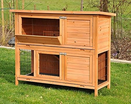 nanook Bommel Kaninchenstall mit Heuraufe, doppelstöckiger Kleintierstall für Meerschweinchen, Kaninchen und Nager, Holz-Hase