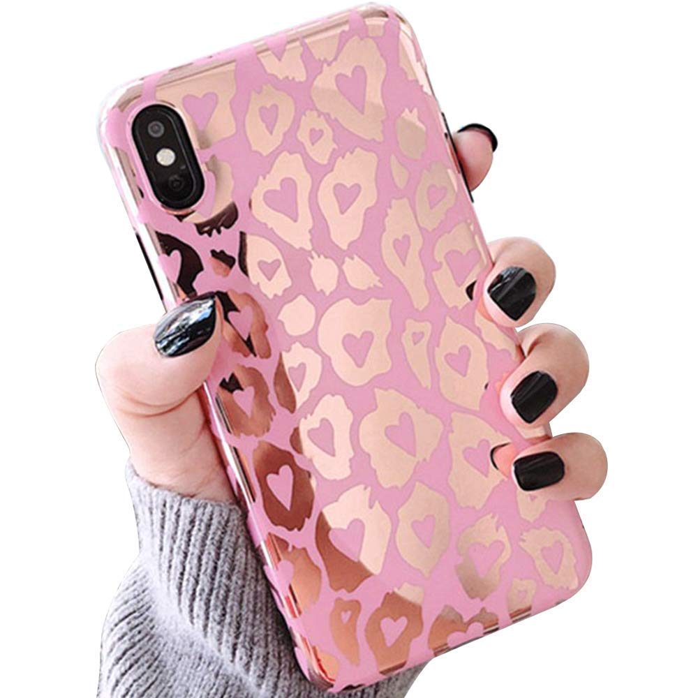 Mirror sellphone cover pink leopard dots heart shape