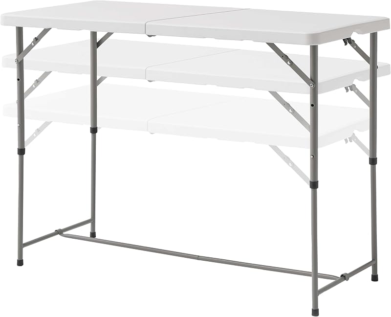 - Mesa Plegable Portátil Multifuncional, 122x60x58/74/90cm, Blanco