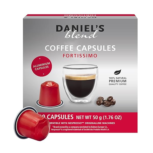 DANIELS BLEND ESPRESSO ALUMINUM CAPSULES COMPATIBLE WITH NESPRESSO, 10 COFFEE PODS, FORTISSIMO, SINGLE SERVER, KOSHER CERTIFIED