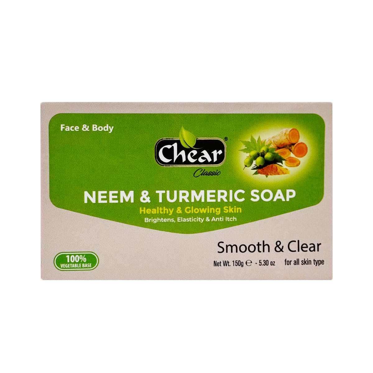 Chear Neem & Turmeric Soap 150g - Face & Body, Smooth & Clear, Healthy & Glowing Skin, Brightens, Elasticity & Anti Itch.