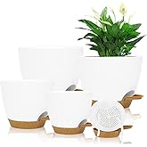 Self Watering Planters with Drainage Holes Reservoir,Nursery Planting Pot for Indoor Decor Garden Plants Succulents,Snake Plant, African Violet,Plastic Flower Pots Set 7+6.5+6+5.5+5 Inch (White)