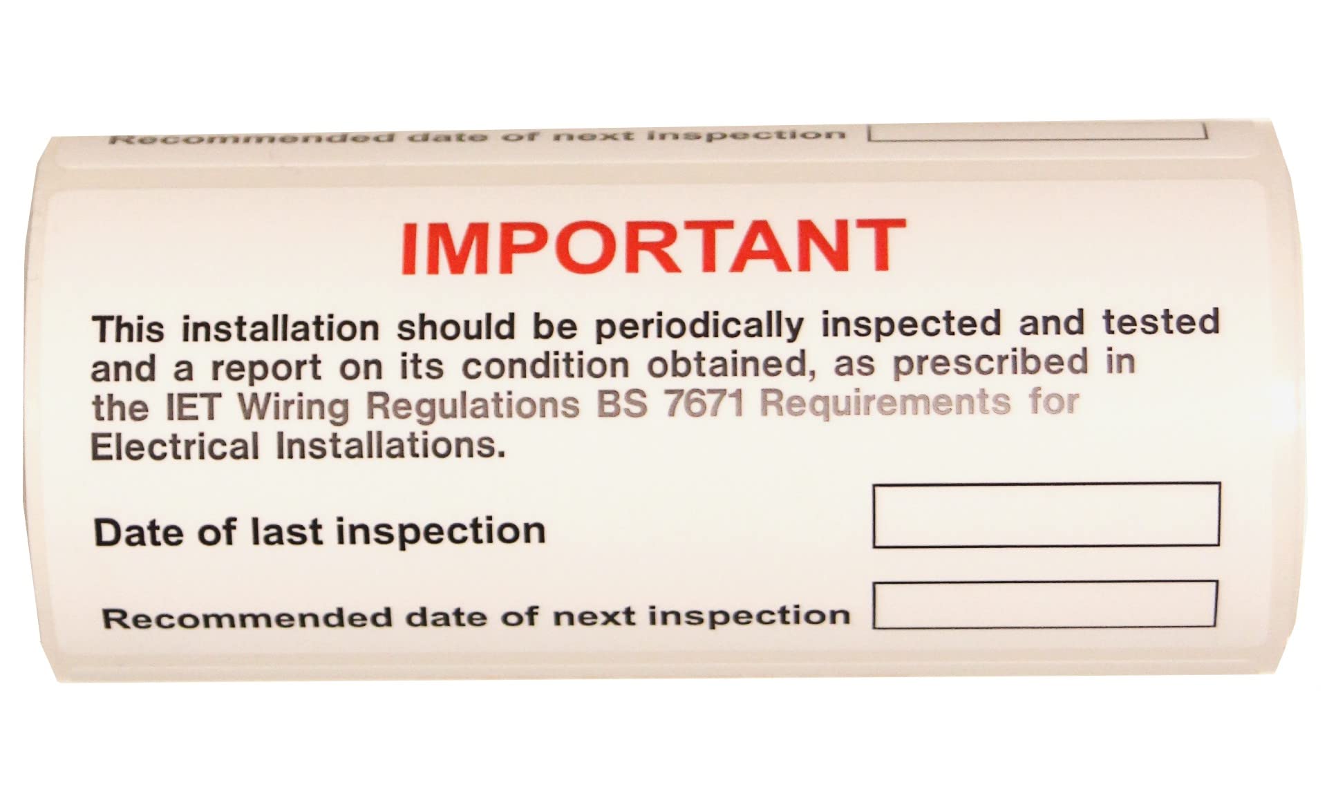 iSigns Periodic Inspection Label Roll โ 100 Self-Adhesive Vinyl Next Inspection Labels (130 x 60mm) โ Write-On Electrical Stickers โ UK Safety Sign Manufacturer Since 1994 โ image 1