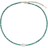 COAI Beaded Necklace for Women, Crystal Pearl Necklace for Women, Green Agate/Garnet/Amethyst/Red Carnelian/Citrine