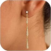 Dangle Earrings for Women, 14K Gold Plated CZ Huggie Drop Earrings, Dainty Long Chain Jewelry Valentines Day Gift for Her