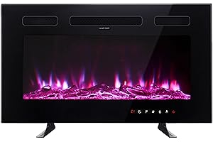 Maxhonor Electric Fireplace Inserts Freestanding Heater for The Living Room Floating Fireplace with 12 LED Colors with Logset and Stones, Space Heaters for Indoor Use,1500W/750W,Black,30inch