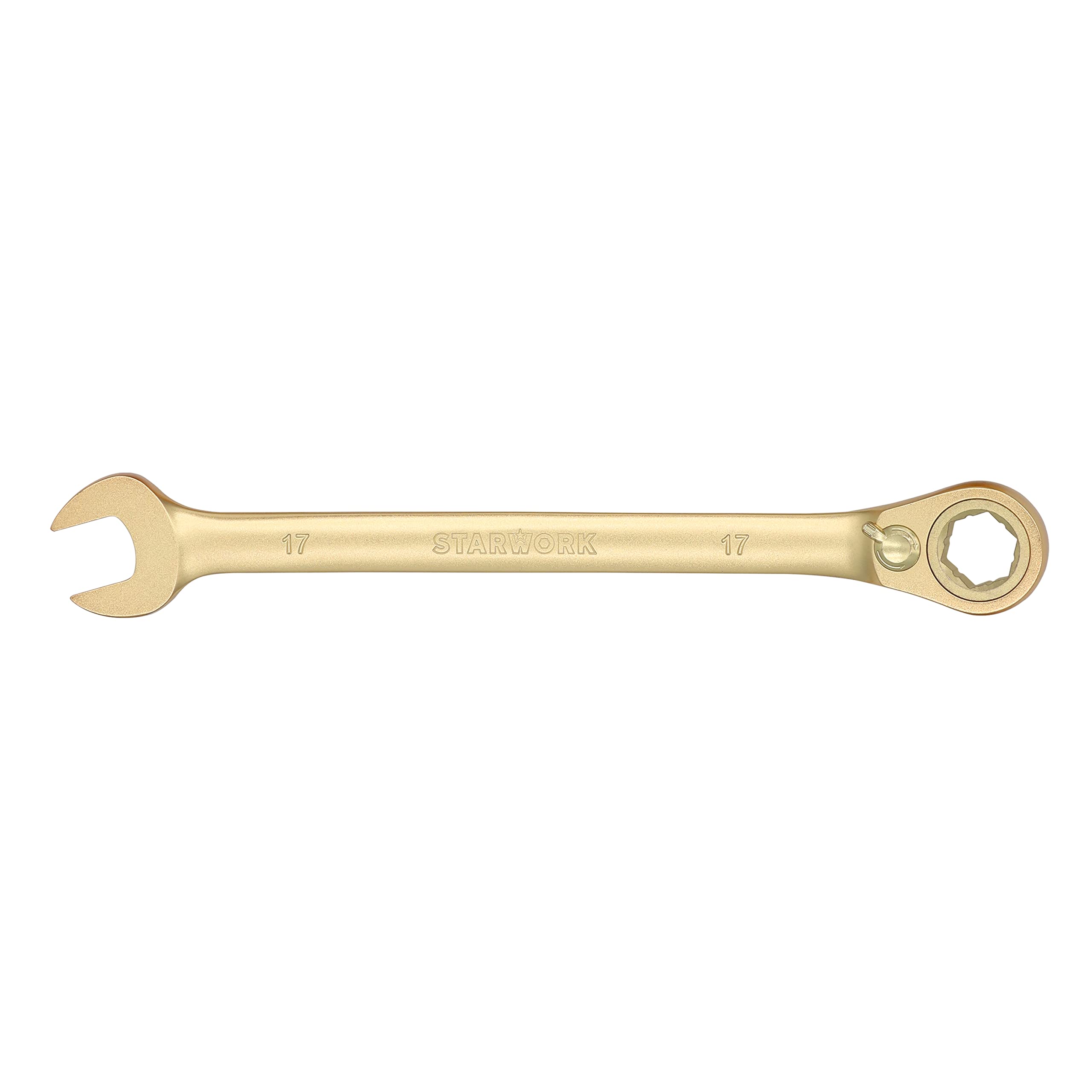 STARWORK 6-Point Metric 15° Offset GPlating™ Reversible Non-Slip Long Pattern Ratcheting Combination Wrench 17mm