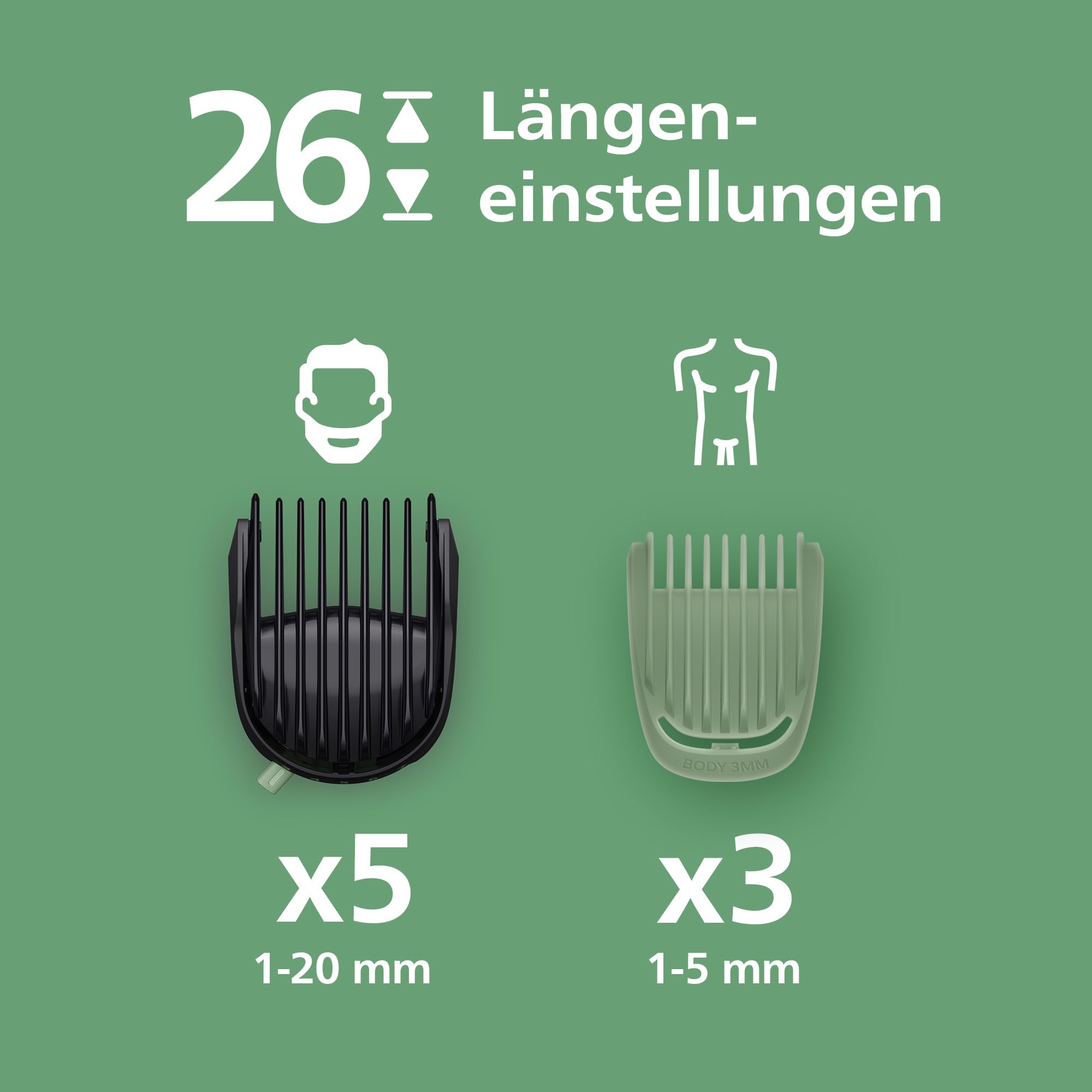 PHILIPS Multigroom Series 7000 All-in-One 17-teiliger Barttrimmer und Haarschneider für Gesicht, Kopf und Körper, selbstschärfende Metallklingen, 26 Längeneinstellungen (0,5-20 mm), Modell MG7961/15 3