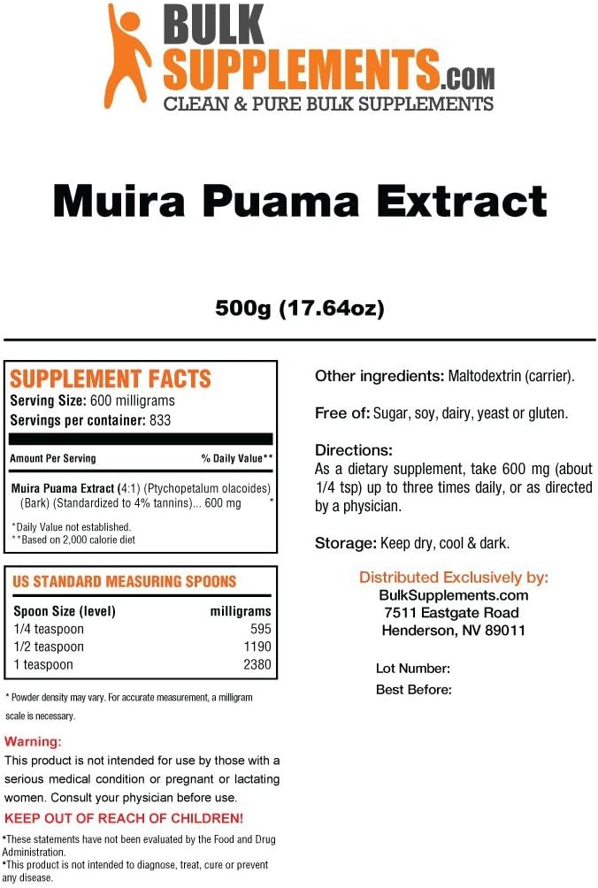 Muira Puama Extract by Bulksupplements (250 Grams): Health & Personal Care