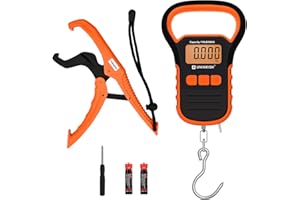 UNIWEIGH Digital Fishing Scale with Lip Gripper,Tape and Ruler,110lb/50kg Postal Hanging Luggage Scale with Hook，Waterproof Handing Scale for Home and Outdoor(Orange)