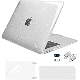 MOSISO Compatible with MacBook Air 13 inch Case 2022 2021 2020 2019 2018 Release A2337 M1 A2179 A1932, Sparkly Glitter Plastic Hard Case&Keyboard Cover&Screen Film&Webcam Cover&Type C,Transparent
