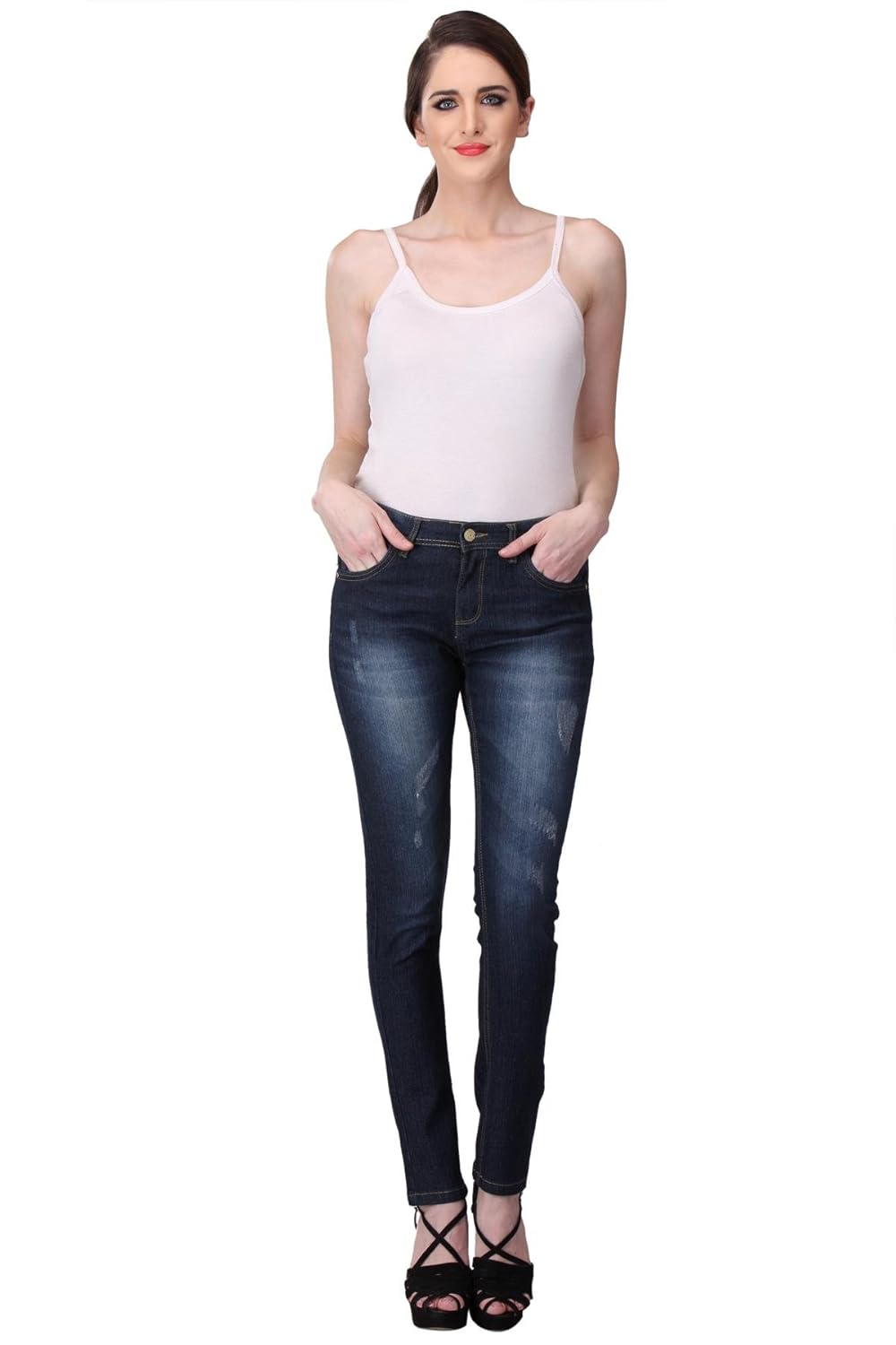 kotty women's cotton ripped-stone-washed jeans