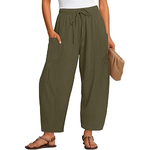 ZXCTKA Women's Wide Leg Beach Pants Elastic High Waist Lightweight Casual Solid Lounge Trousers with Pockets