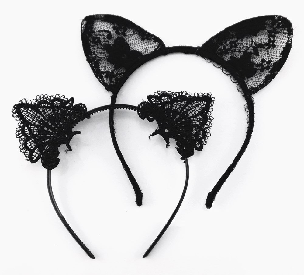 HONBAY 2pcs Cute Lovely Black Lace Cat Ear Headwear Hair Bands Headbands Head Hoop Clasps