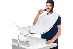 Aksice Beard Trimming Catcher Bib, Beard Hair Catcher for Men Shaving, Non-Stick Beard Apron Cape Grooming Cloth, with 4 Suction Cups - White