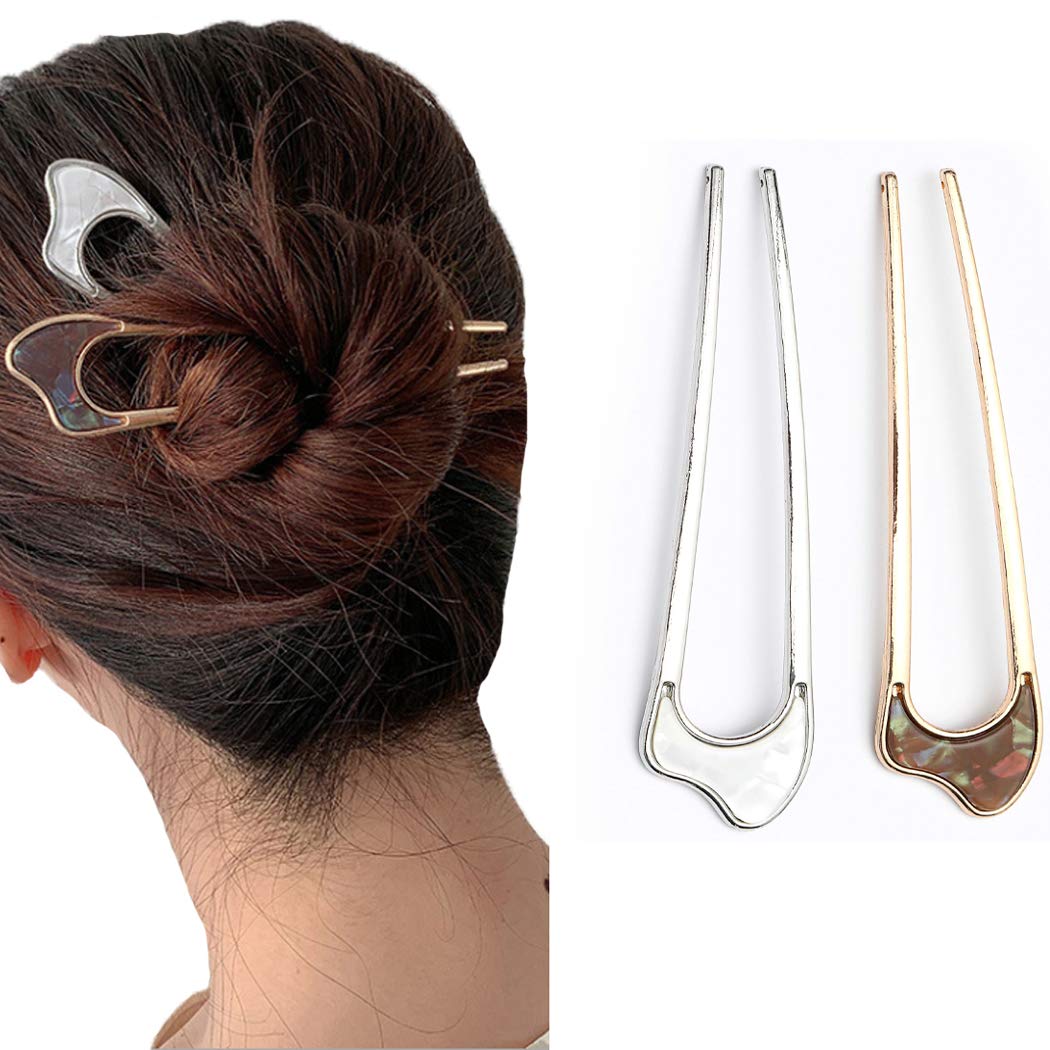 JONKY Vintage Silver U Shape Hair Side Combs Female Hair Accessories Topknot Non Slip Hair Pins Side Combs Hairstyle Unbreakable Decorative Combs Best Birthday Gifts for Women and Girls (Pack of 2) : Beauty