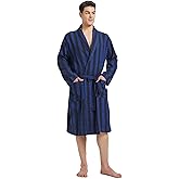 FashGudim Mens Buffalo Plaid Cotton Robe Lightweight Bathrobe Shawl Collar Kimono Sleepwear Loungewear House Robes