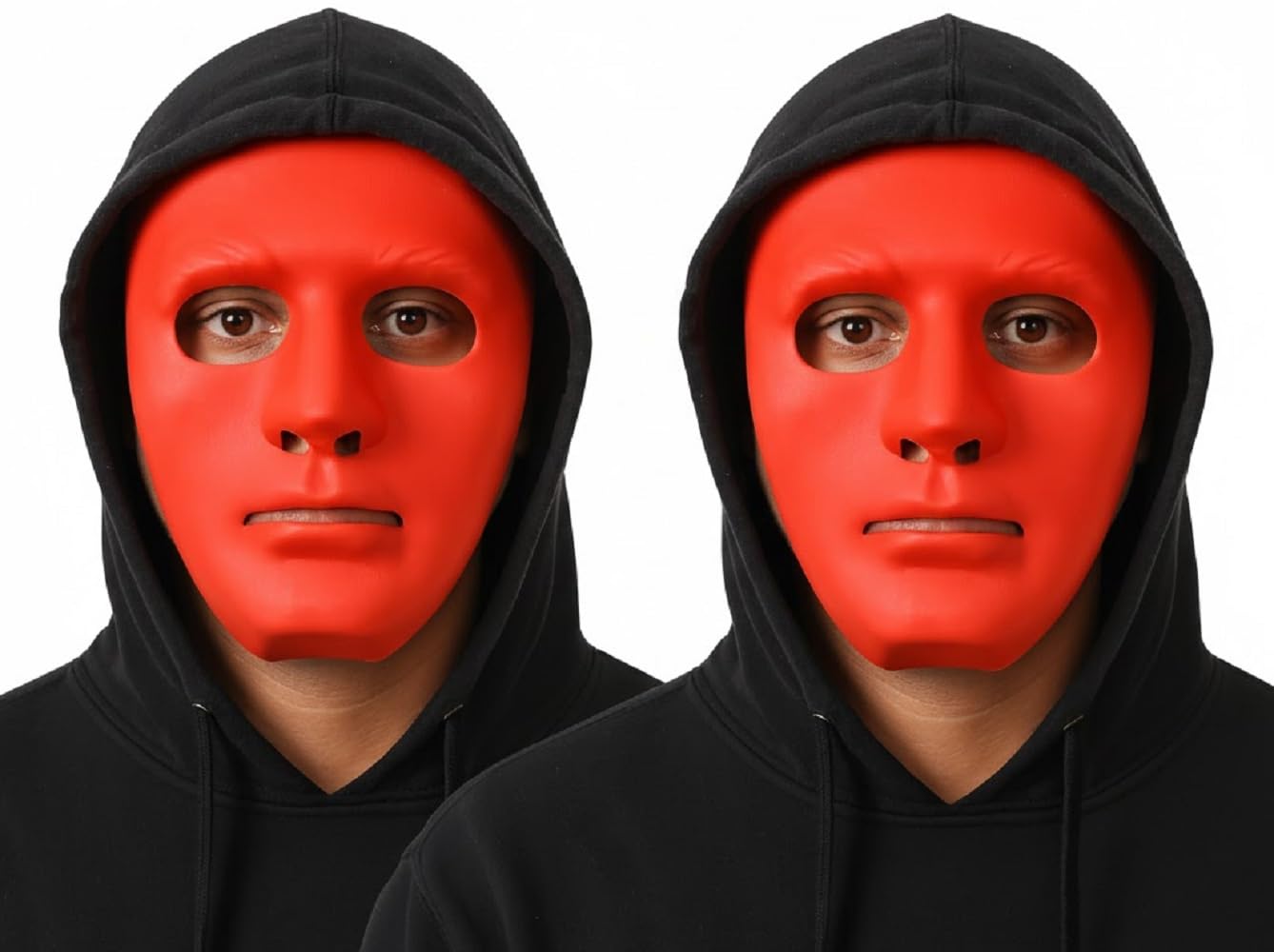 Komonee 2 x Halloween Mask Plain Red Costume Adult Outfit Scary Spooky Horror Party Face Fancy Dress Cosplay For Men Women