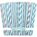 Outside the Box Papers Light Blue and Silver Stripe and Chevron Paper Straws 7.75 Inches 100 Pack Light Blue, Silver, White