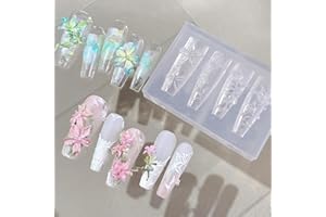 LIFOOST 3D Flowers Nail Mold Silicone Lily Flower Charms Embellishment Moulds Nail Art Floral Carving Template for Manicure Design Tool