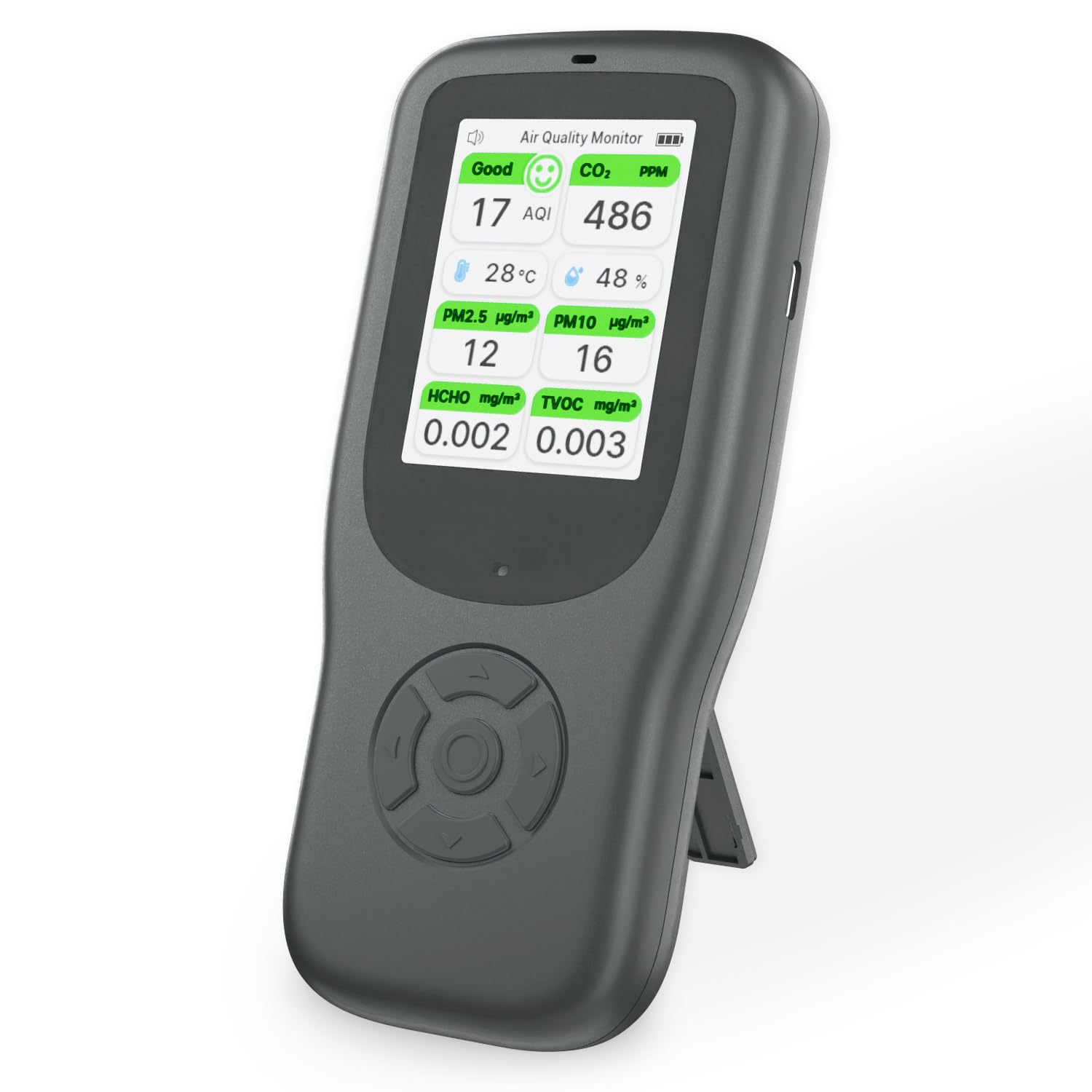 Photo 1 of 11-in-1 Air Quality Monitor - Portable Indoor Air Quality Detector with Stand, Real-Time Test for AQI, CO2, PM2.5, PM1.0, PM10, TVOC, HCHO, Particles, Temperature & Humidity with Aler (Black-White)