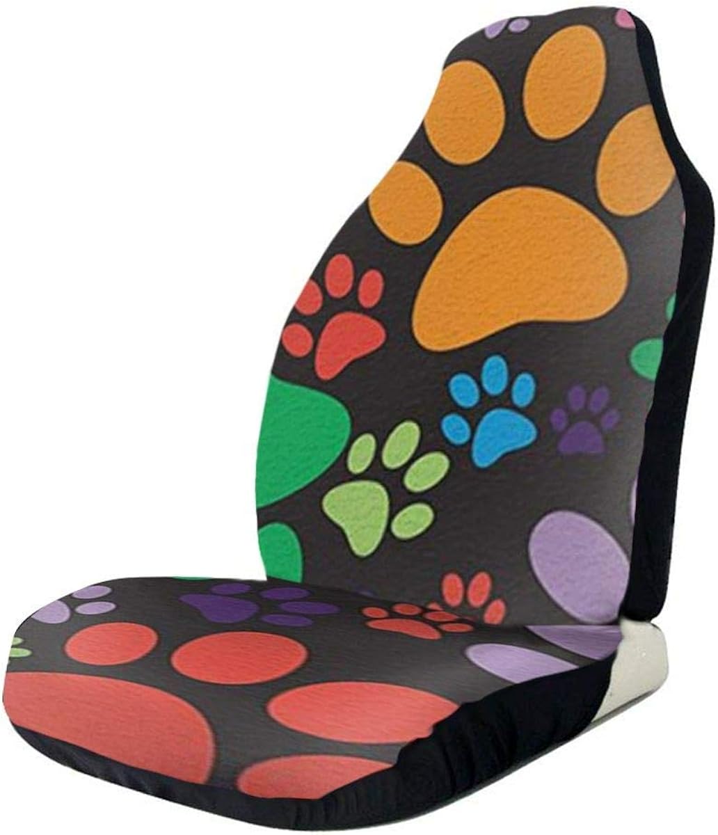 Colorful Dog Paw Prints Peace Sign Car Seat Covers for Front Vehicle